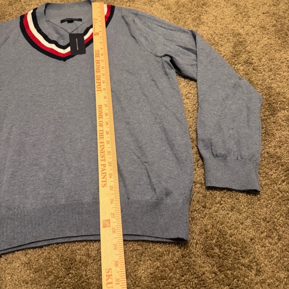 Tommy Hilfiger Sweater Mens XL Blue Pullover Long Sleeve V Neck Logo - Picture 6 of 8